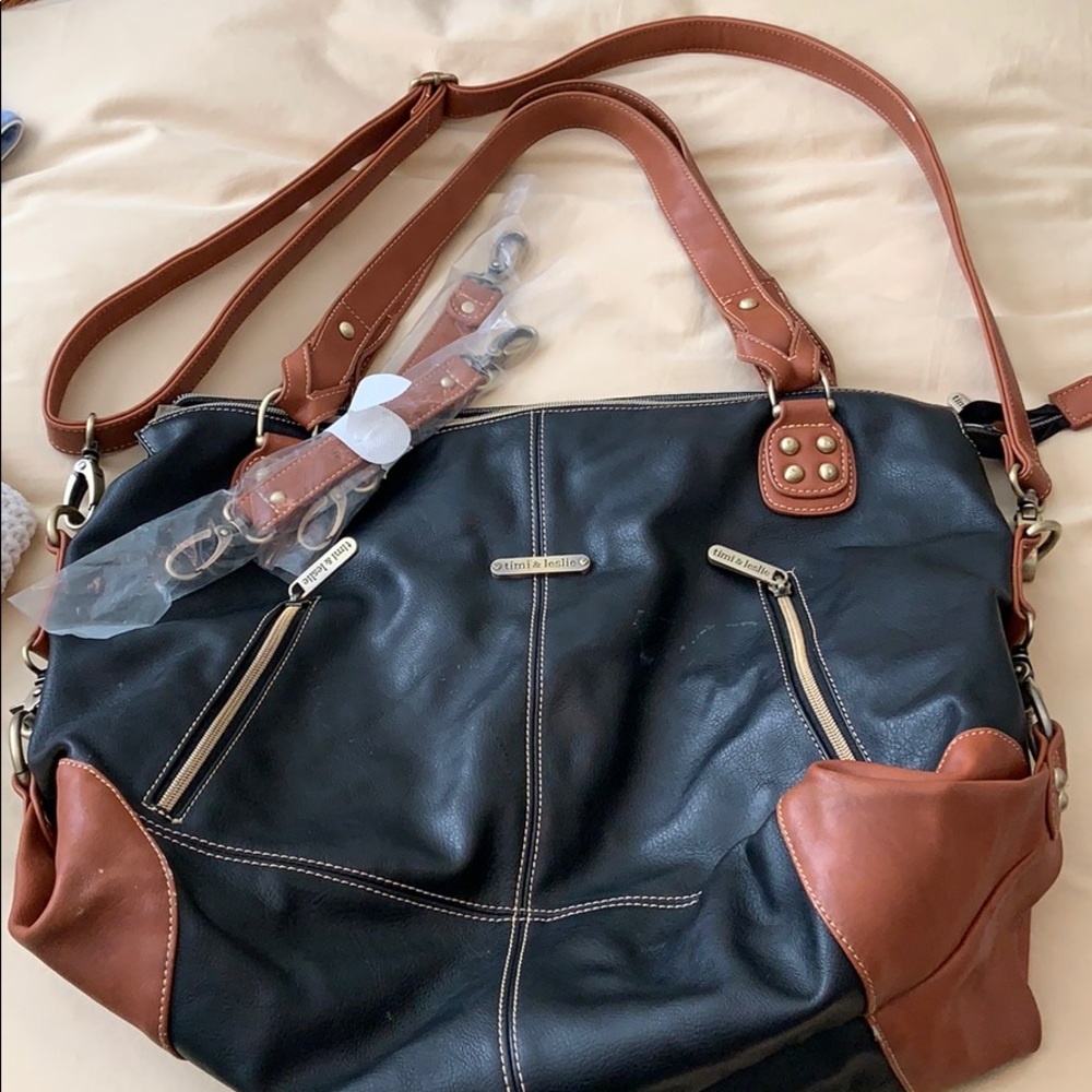 Timi and Leslie Kate diaper bag - navy and camel